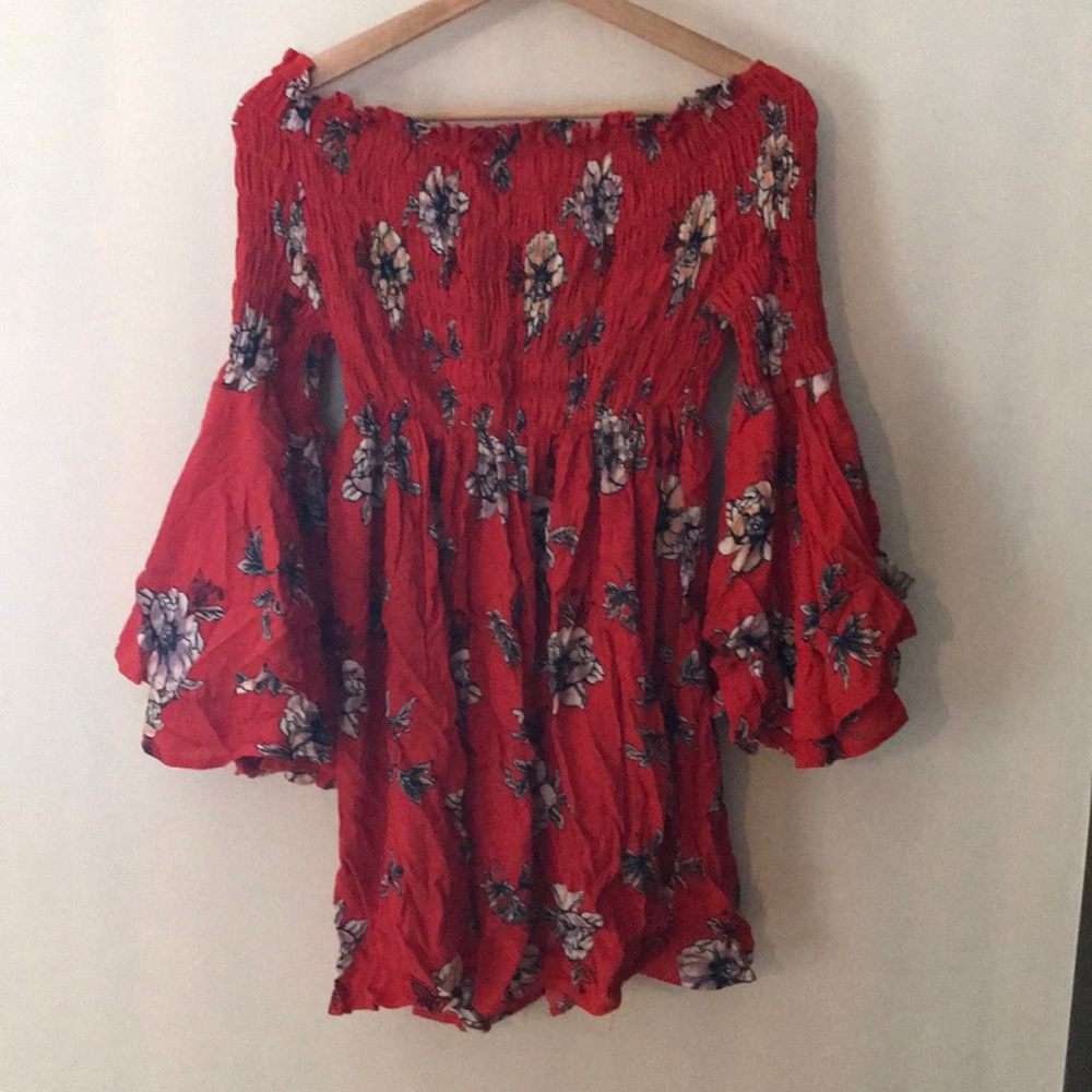 Off the shoulder floral long sleeve dress